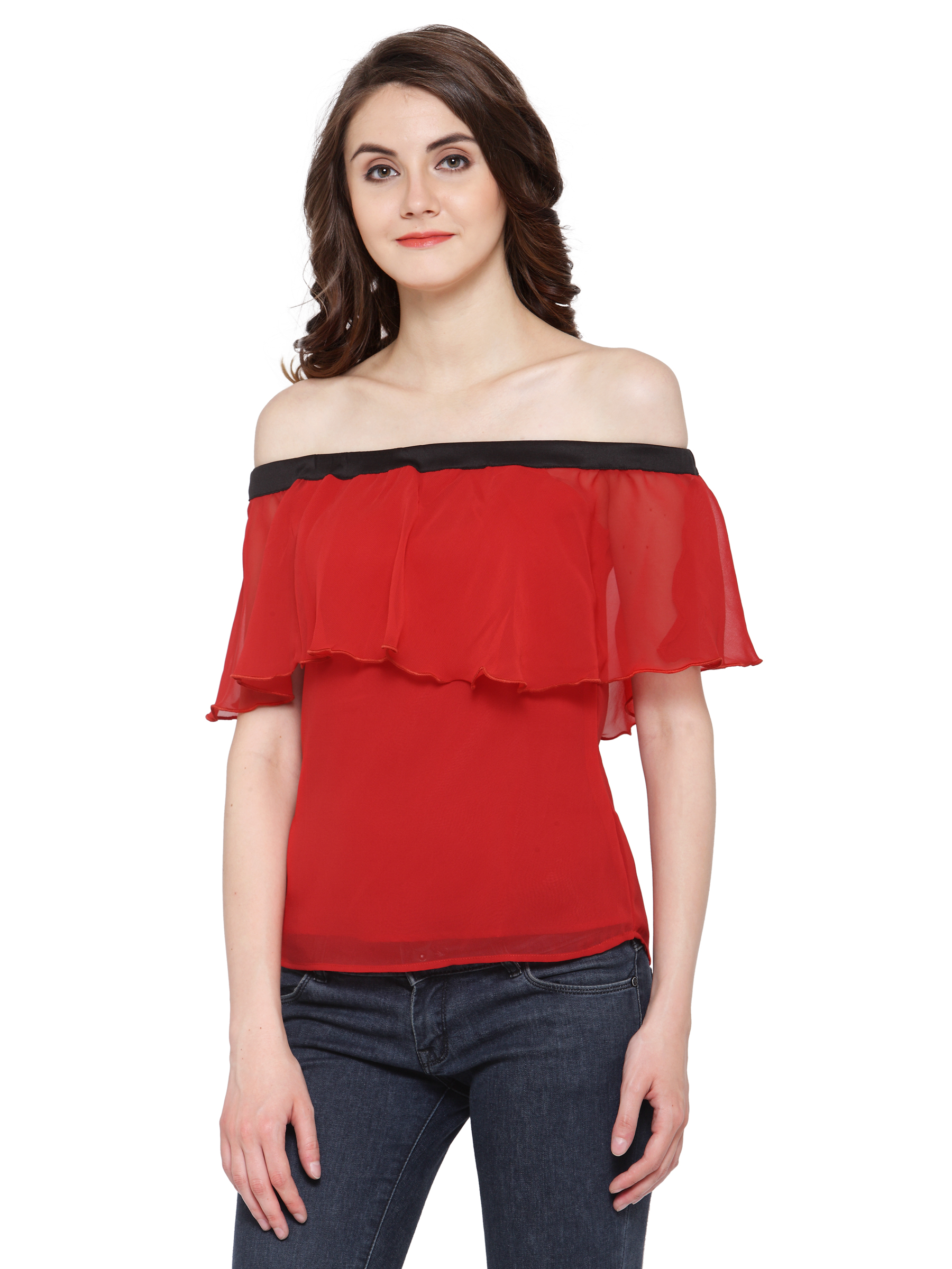 "Snazzle Dazzle in Red Off Shoulder Top